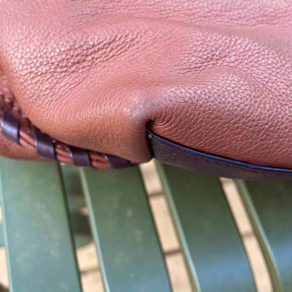 COLE HAAN 2 TONE BROWN LEATHER CONVERTABLE SHOULDER/CROSS BODY WITH WHIP STITCH - Picture 12 of 13